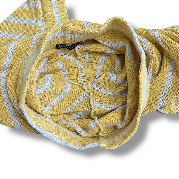 ZARA Knit Wide Leg Pants M Yellow White Striped Cropped Lounge Sweater Knit Boho - Picture 8 of 8
